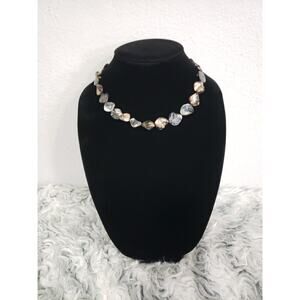 Black Dyed Mother Of Pearl Shell Chunk Beaded Necklace Choker 17" Magnetic Clasp